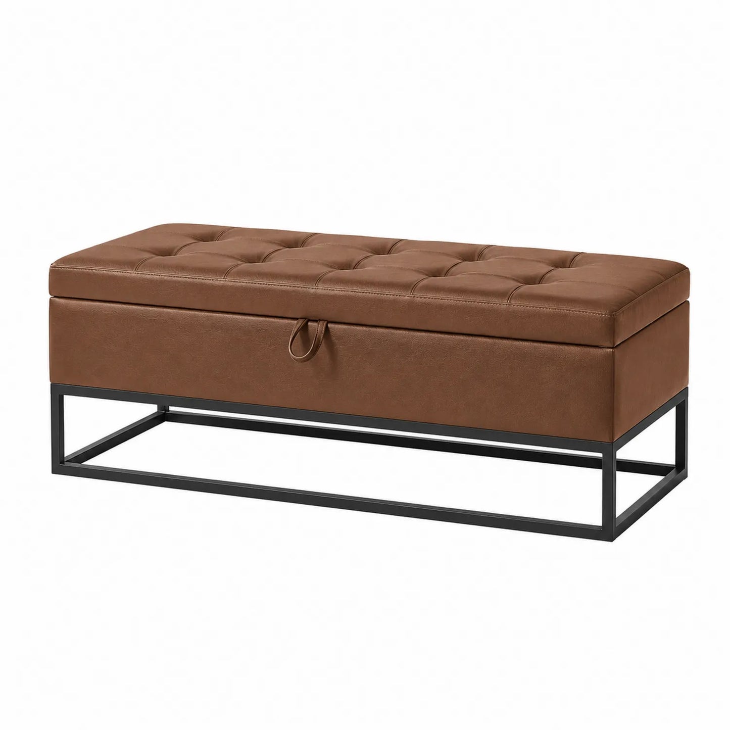 Banco de almacenamiento de piel sintética marrón con base de metal 120x40x45cm