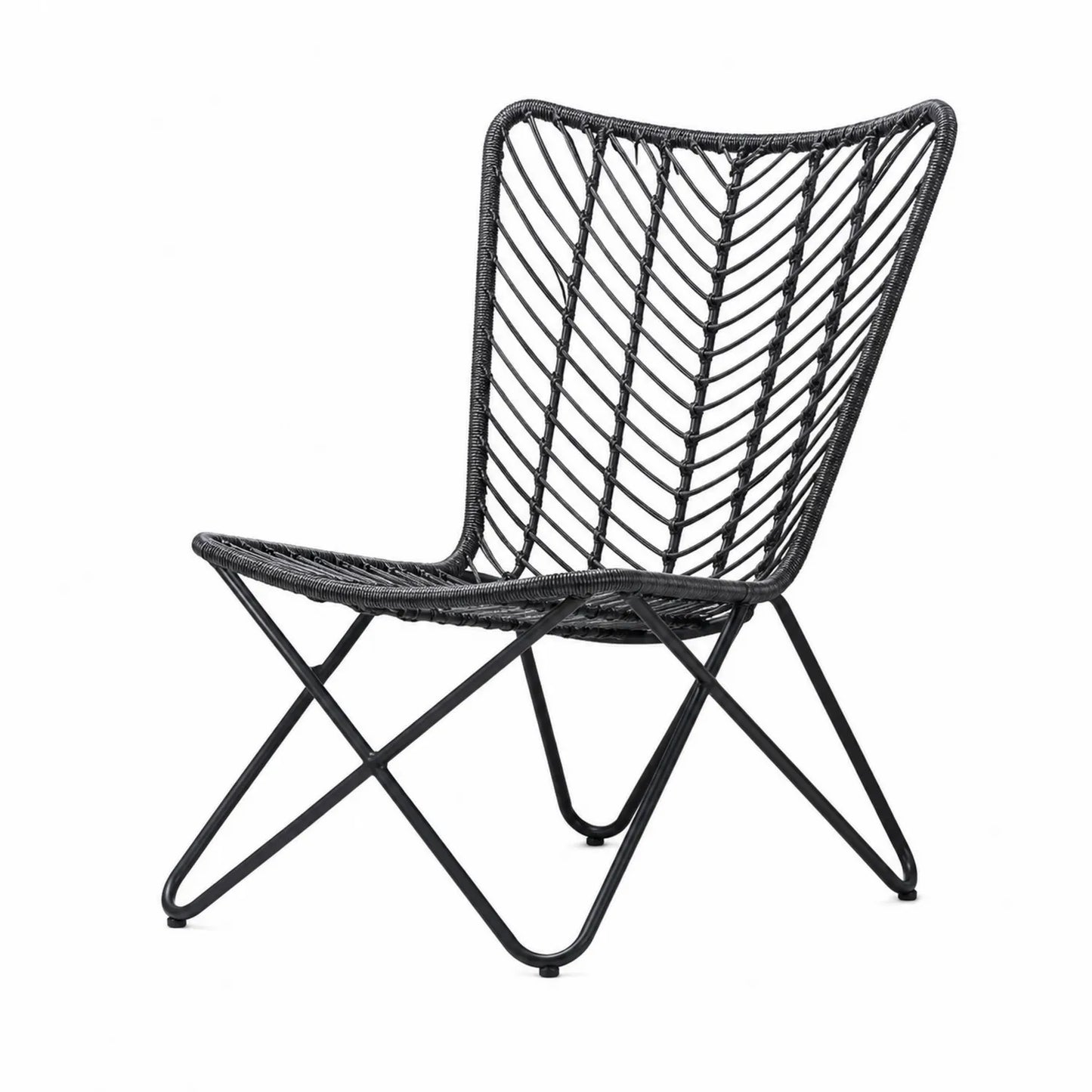 Silla de ratán sintético negro con estructura de acero