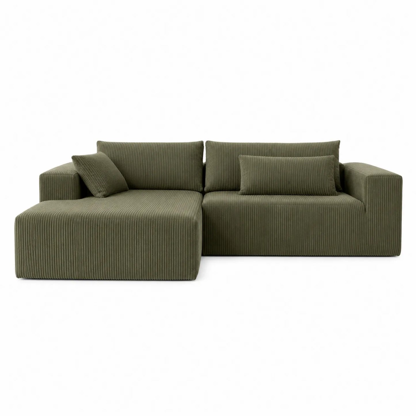 Sofá esquinero de pana verde oliva 280x160x80 cm