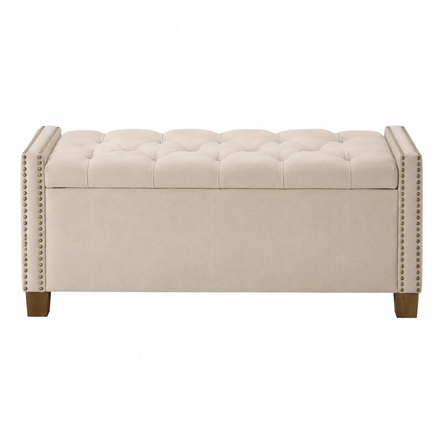 Banco de almacenamiento rectangular de poliéster beige con tachuelas 120x40x45 cm