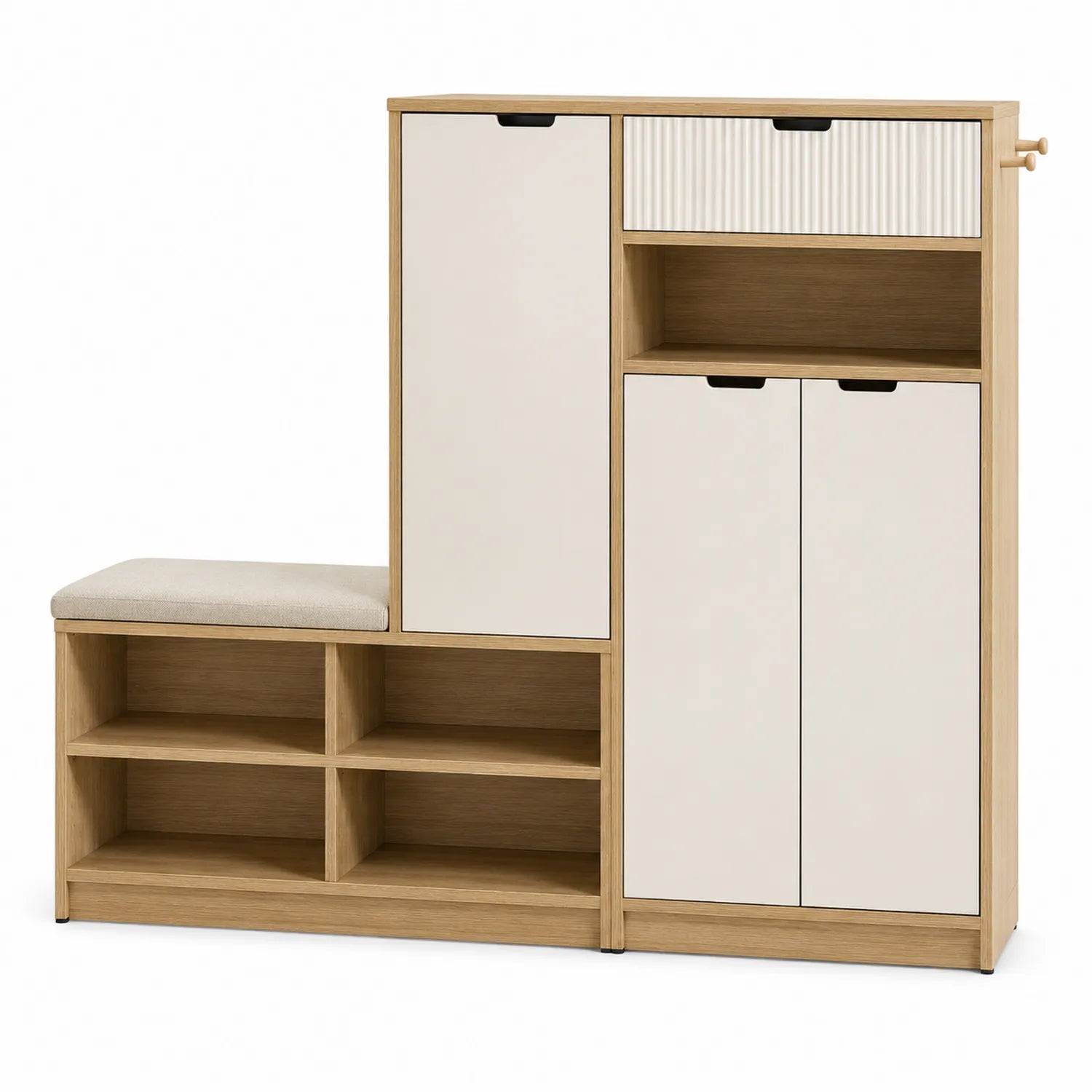 Conjunto de Estanterías de Madera con Asiento Beige