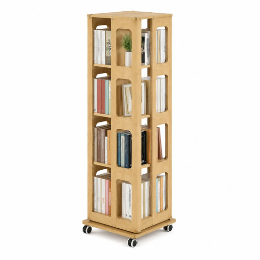 Estantería de bambú giratoria con ruedas 140 cm