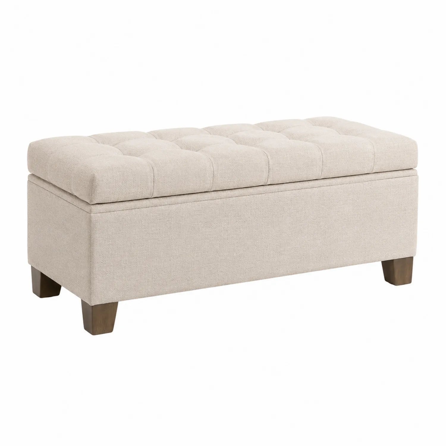 Banco tapizado de poliéster beige con patas de madera
