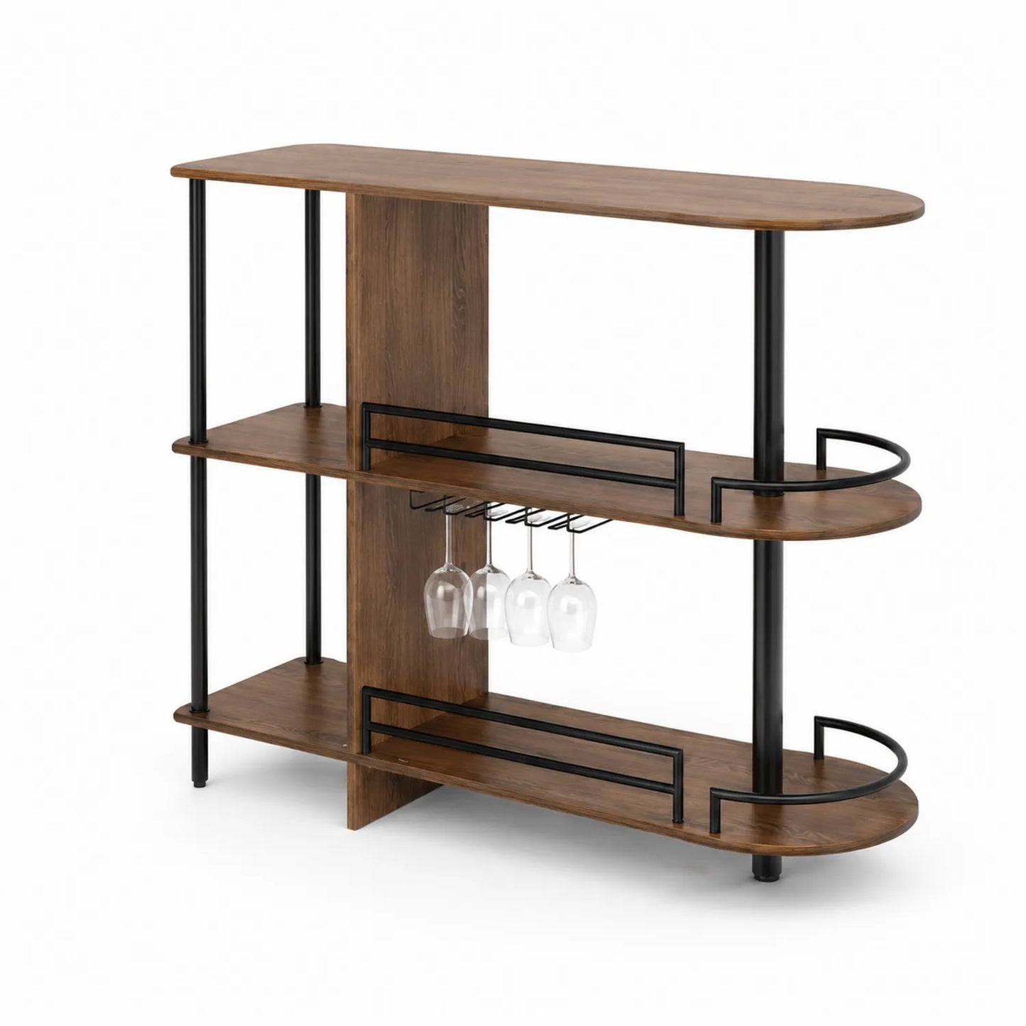 Mesa de bar de madera y metal con estantes