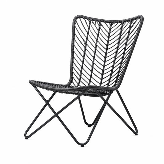 Silla de ratán sintético negro con estructura de acero