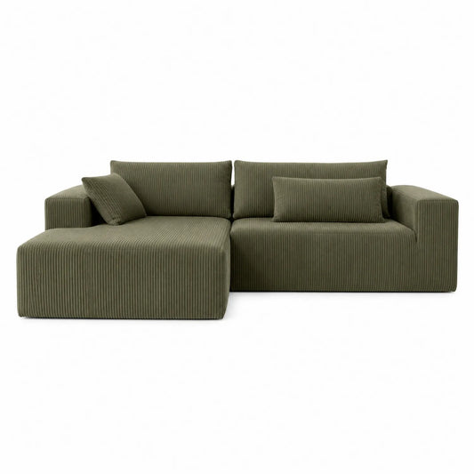 Sofá esquinero de pana verde oliva 280x160x80 cm