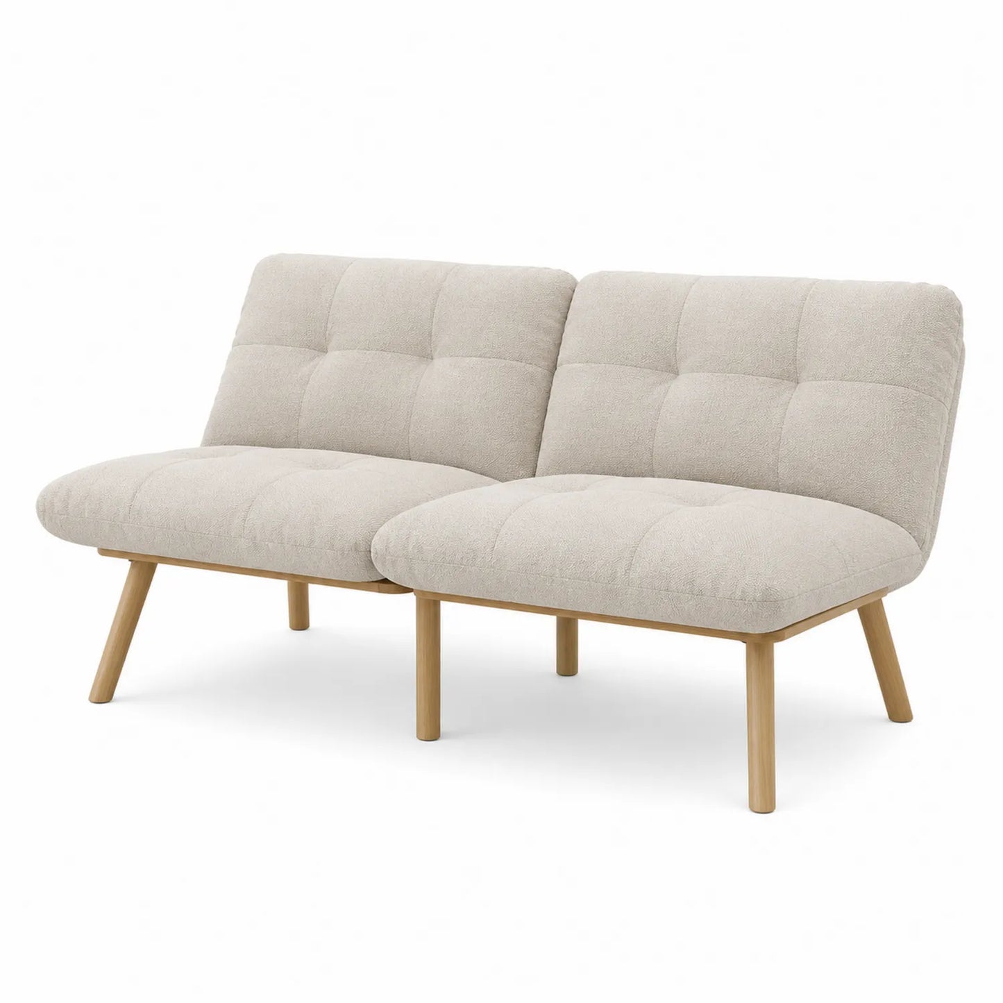 Sofá cama de tela beige 2 plazas con patas de madera