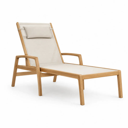 Tumbona de madera de teca y poliéster beige 200x70x35 cm