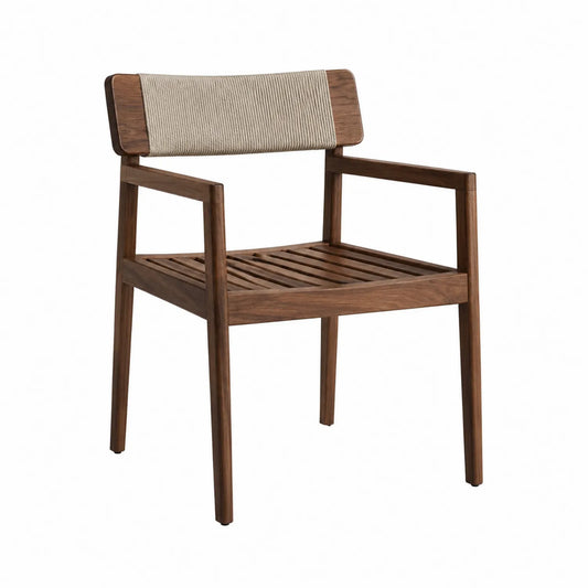 Silla de madera maciza con respaldo de cuerda beige