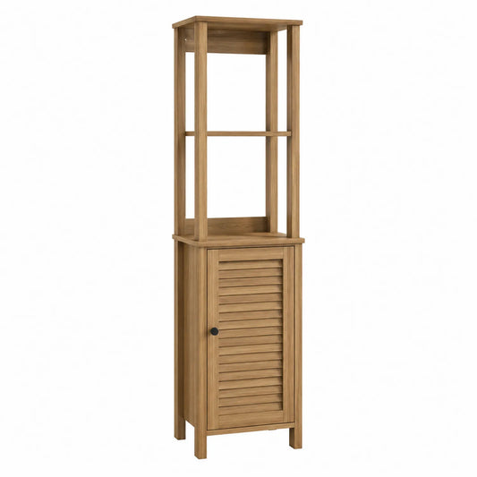 Estantería de madera de pino con puerta y estantes abiertos Color Marrón