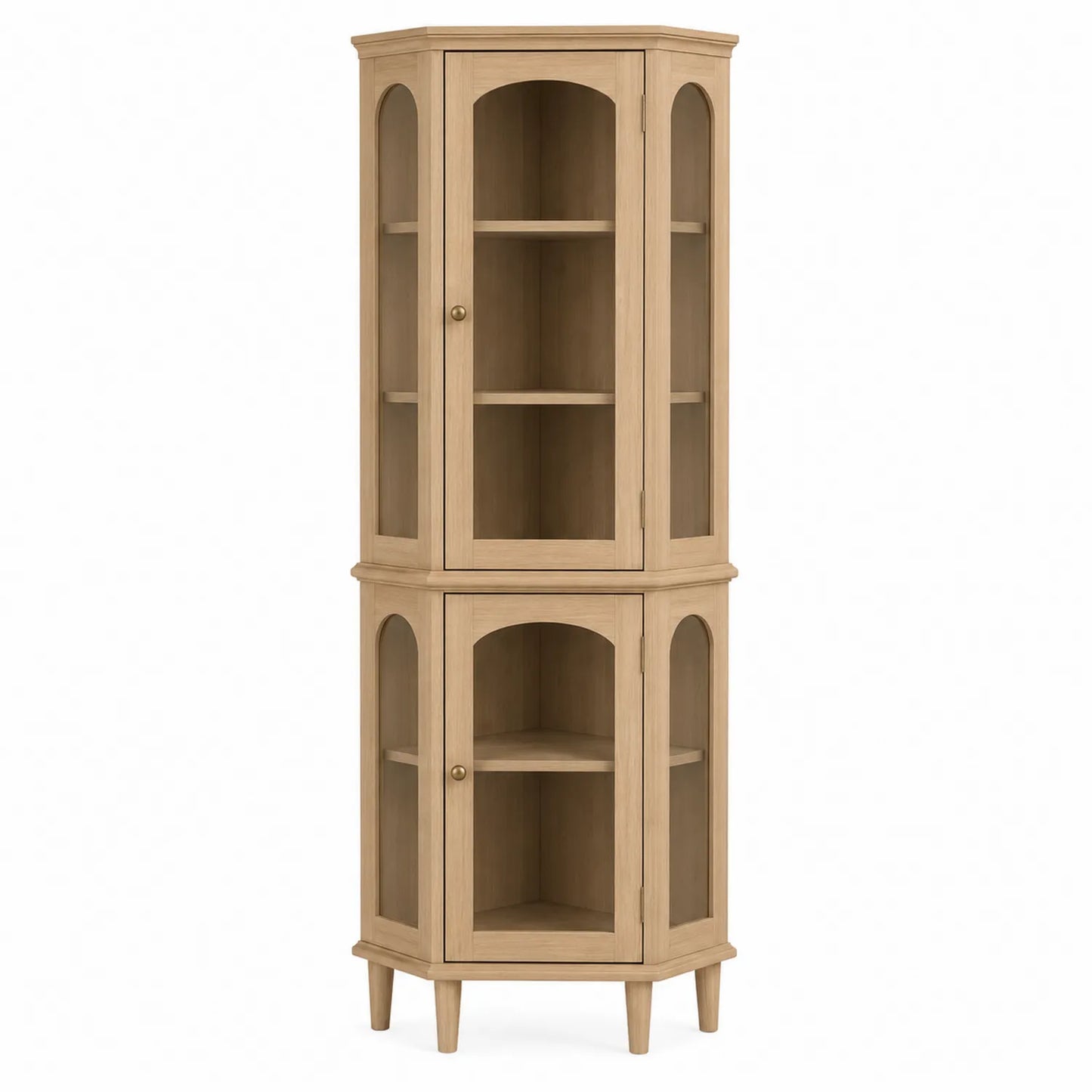 Vitrina esquinera de madera con puertas de vidrio, Color Roble, 180 cm de alto