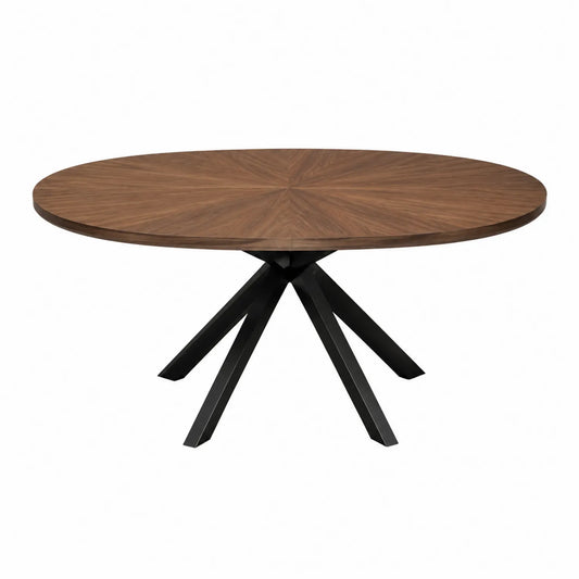 Mesa de comedor ovalada de madera de nogal y metal negro 180x100x75 cm