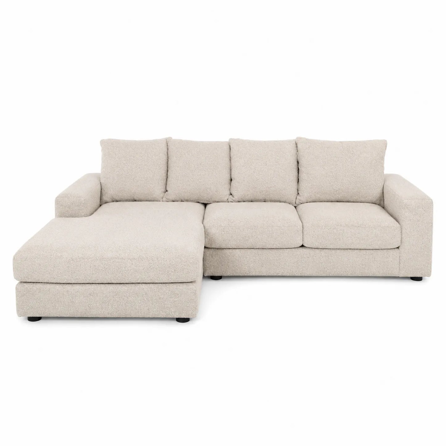 Sofá seccional con chaise longue de tela beige 280x160x85 cm