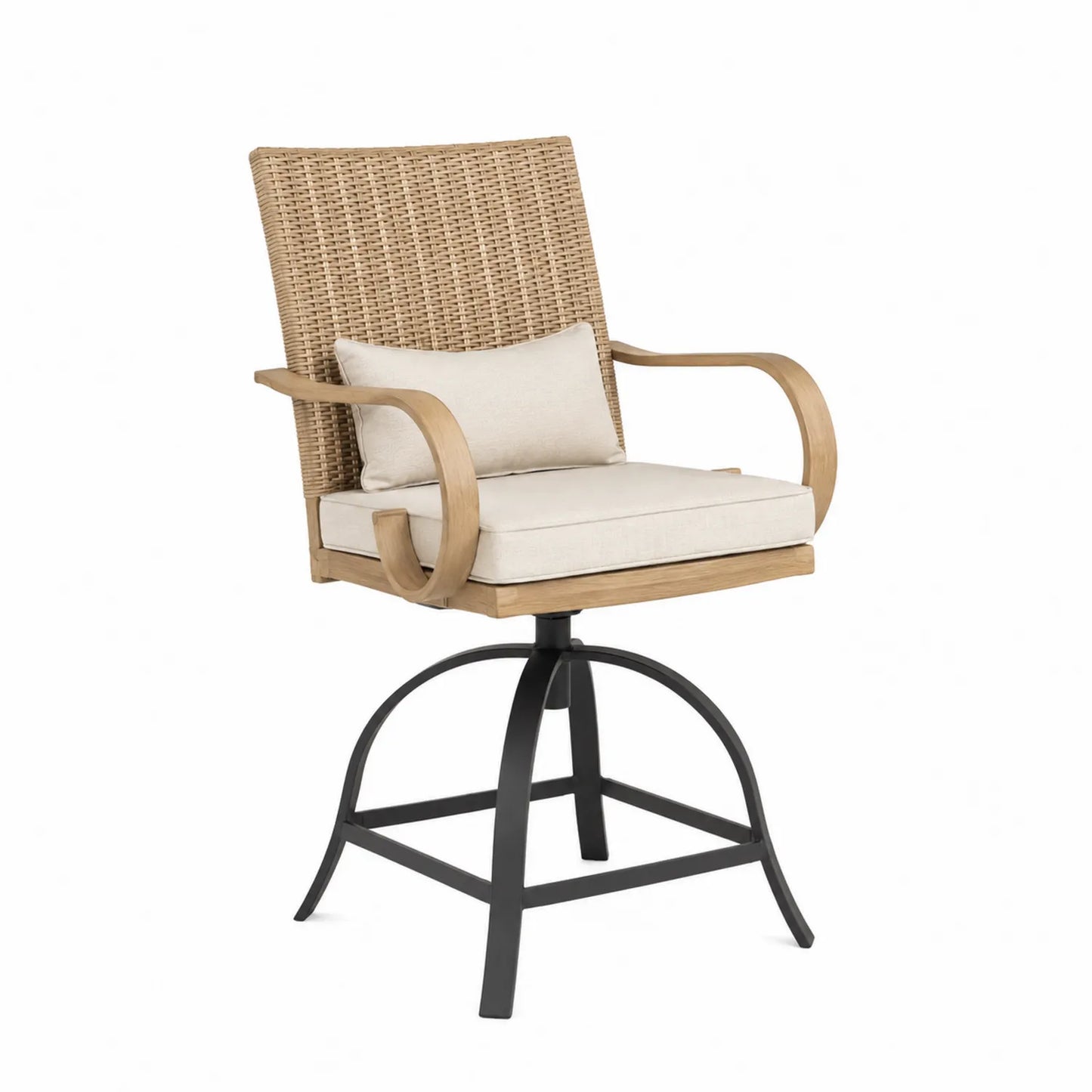 Silla Giratoria de Ratán Sintético y Acero con Cojines Beige