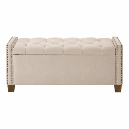 Banco de almacenamiento rectangular de poliéster beige con tachuelas 120x40x45 cm